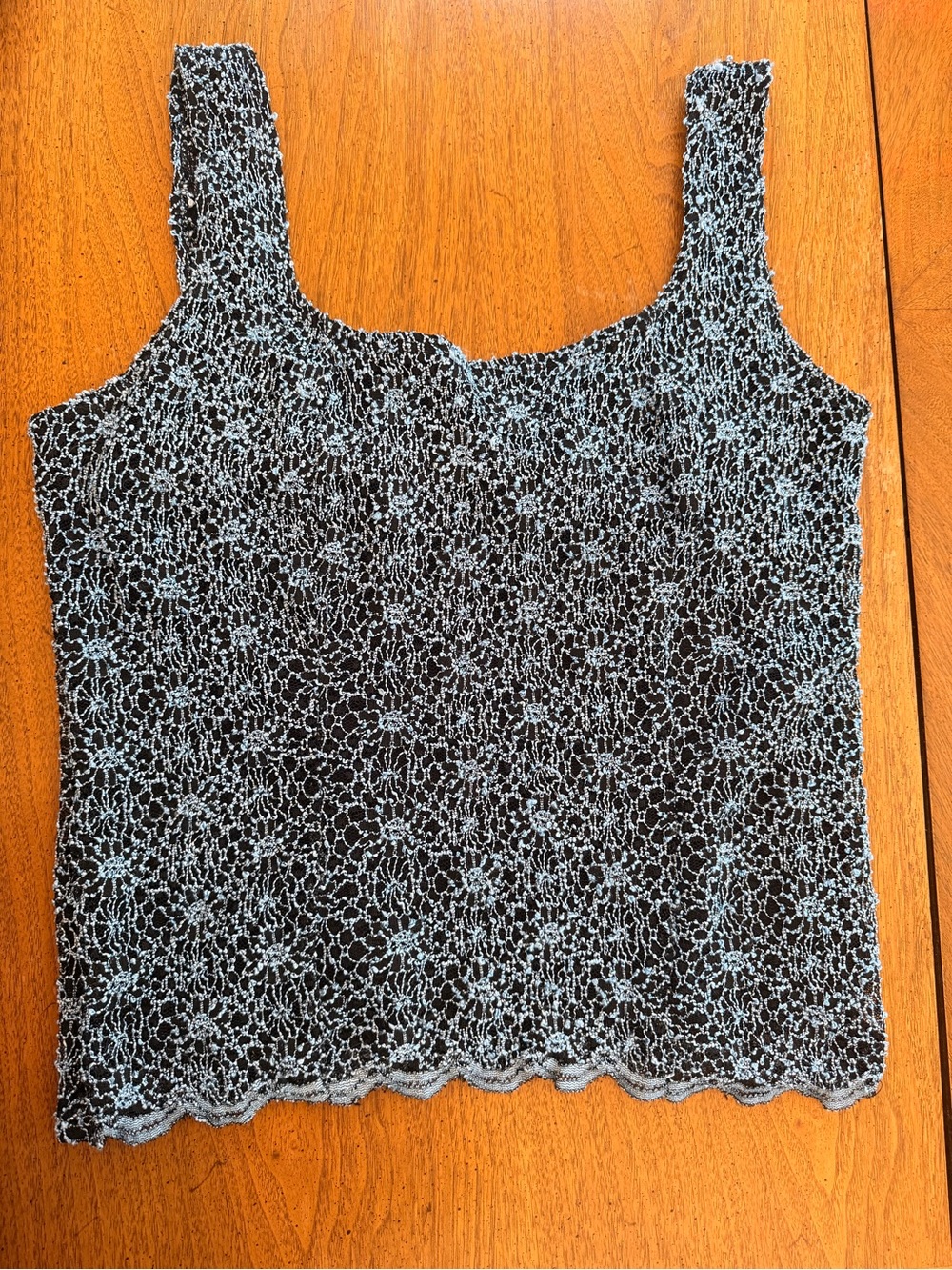 dressbarn Black Tank Top with Light Blue Crochet Overlay